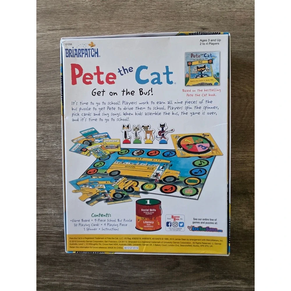 Pete the Cat The Wheels on the Bus Game Kids Board Game 2-4 Player